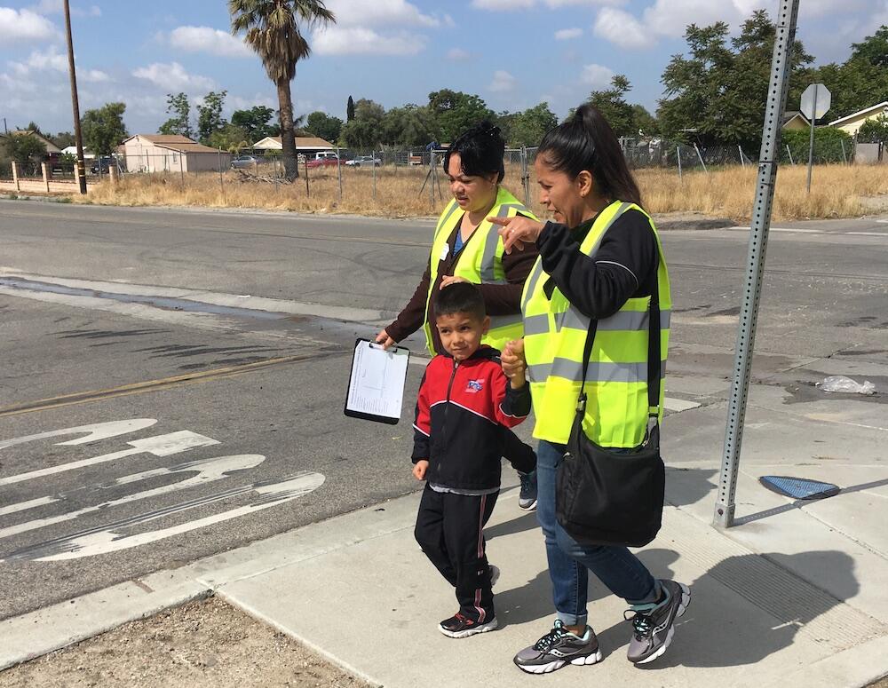 Participants during the walk and bike assessment for the CPBST in Muscoy, CA