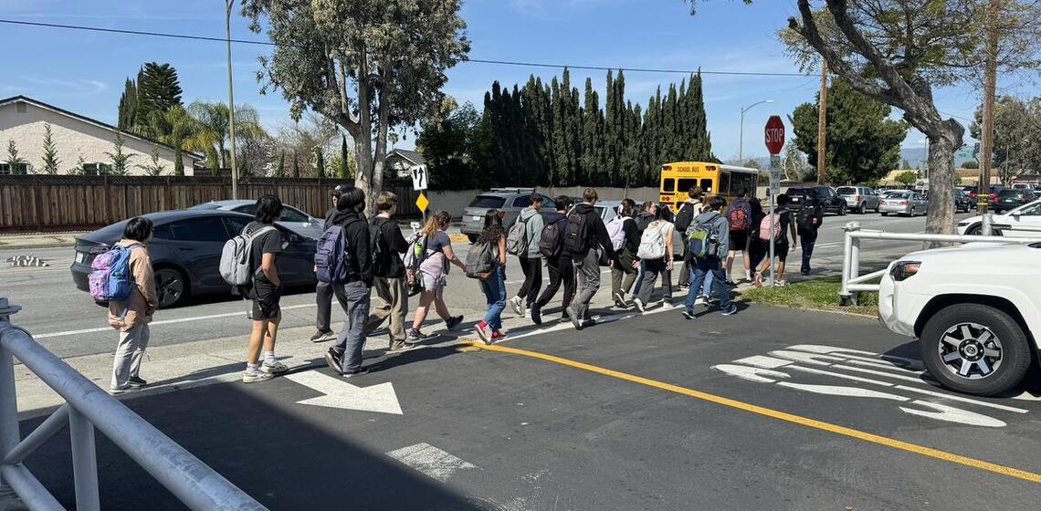Students in crosswalk near Branham High School