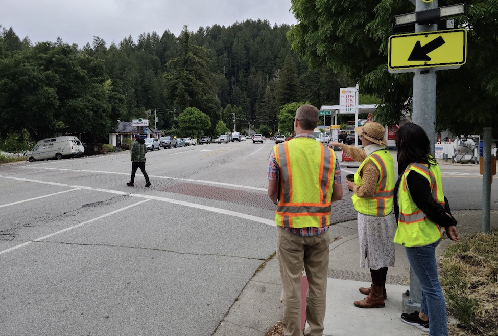 Participants at the Santa Cruz Complete Streets Safety Assessment conducting a walk audit