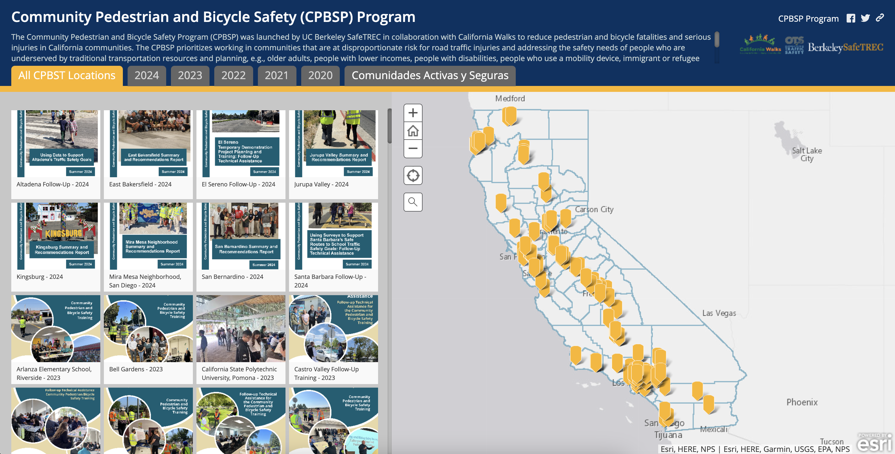 The interactive online map of the CPBSP Program where summary reports are available for each CPBST site across California.