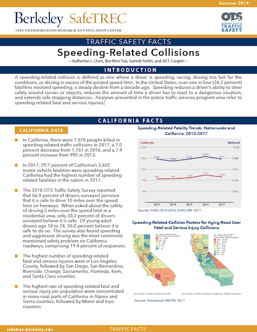 Page 1 of Speed Related Collisions Fact Sheet 2019