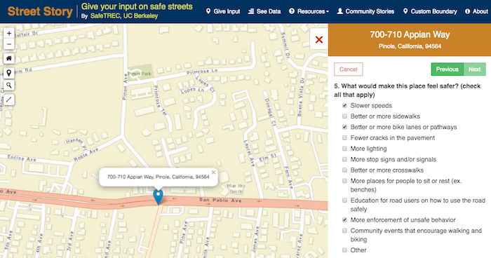 Street Story survey question about what would make location safer.