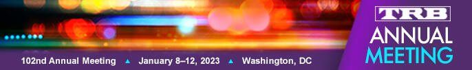 Banner for the TRB Annual Meeting showing blurred traffic lights and meeting details on a purple background
