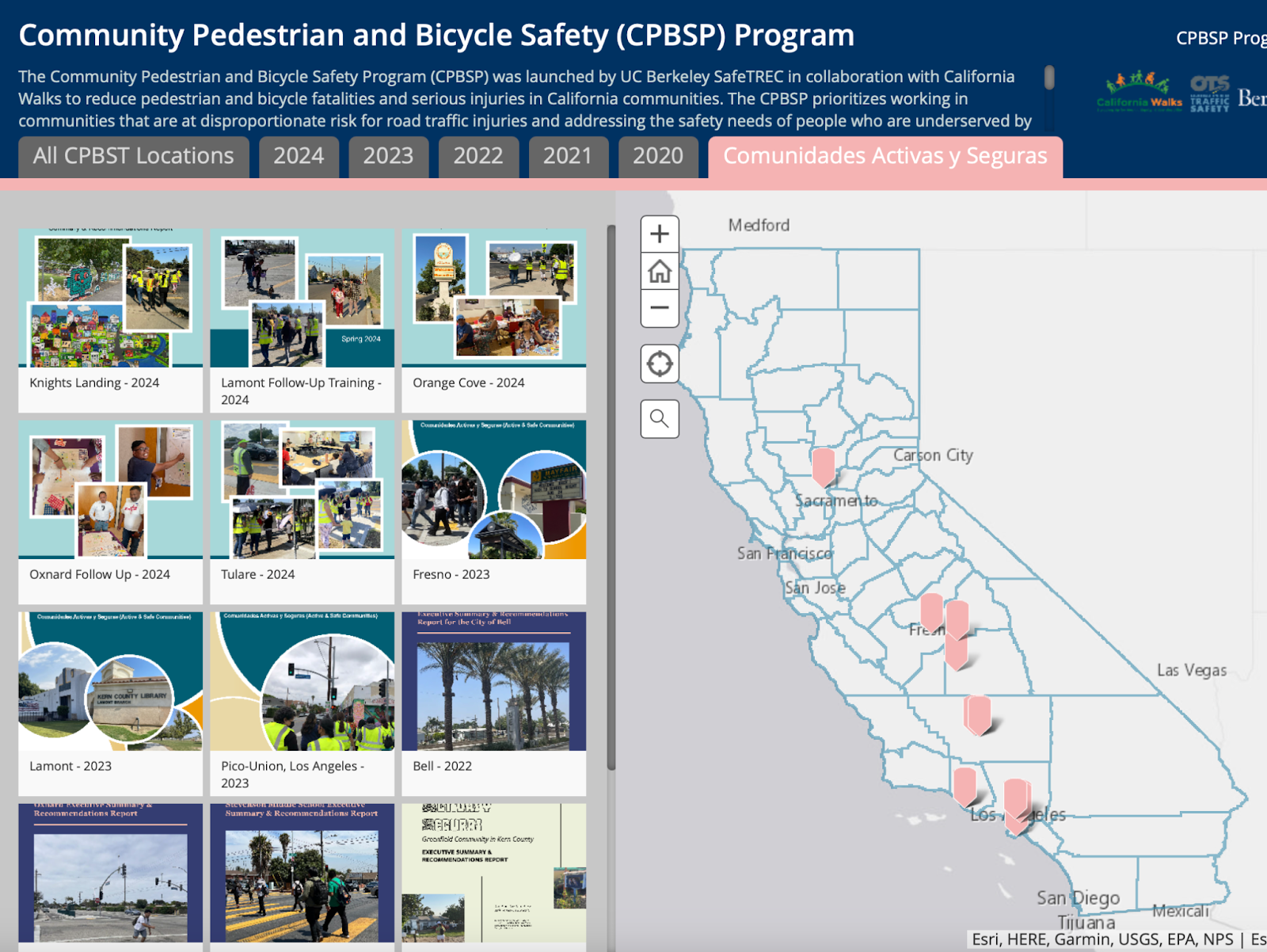 The interactive online map of the CPBSP Program where summary reports are available for each CAyS site across California.