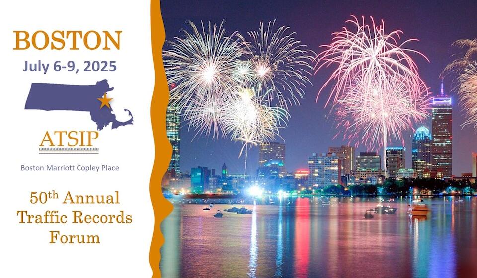 Promotional graphic for the 2025 Traffic Records Forum in Boston, MA