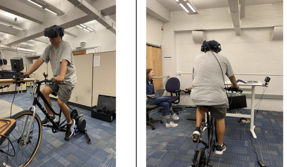 Study subject riding the bicycle simulator