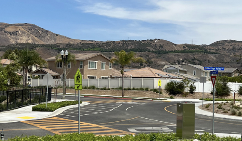 A roundabout in a California housing development