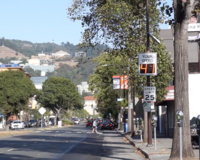 Digital speed limit sign on University Avenue in Berkeley