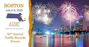 Promotional graphic for the 2025 Traffic Records Forum in Boston, MA
