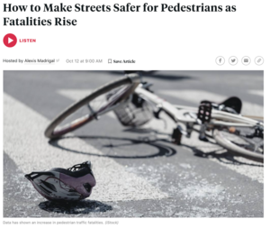Image of the KQED Forum page with event title and a photo of a crashed bicycle and helmet in a crosswalk